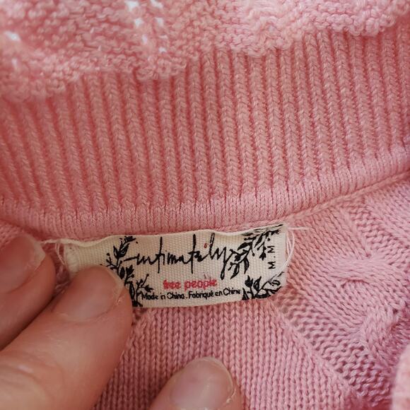 Intimately Free People Bodysuit Womens Medium Pink Lace Mock Neck Cottagecore - Picture 4 of 10